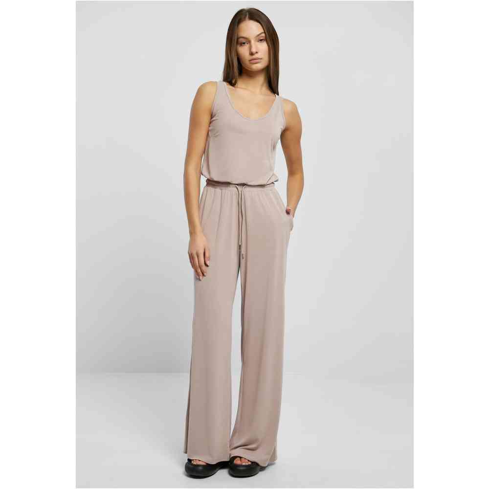 Urban Classics Tuta Lunga Donna Senza Maniche In Modal Jersey - Vita Elastica Con Coulisse, Nero
